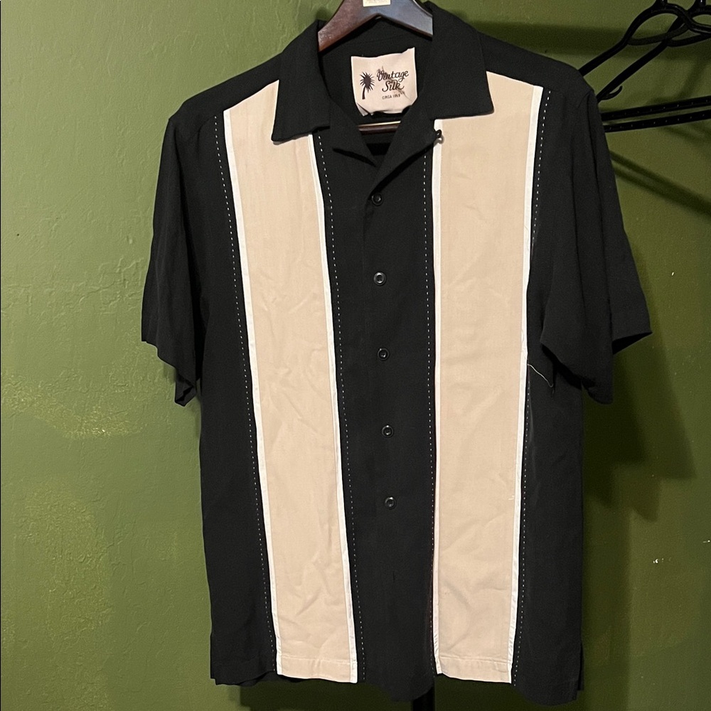 Men's Black and Cream Casual Button Down Shirt